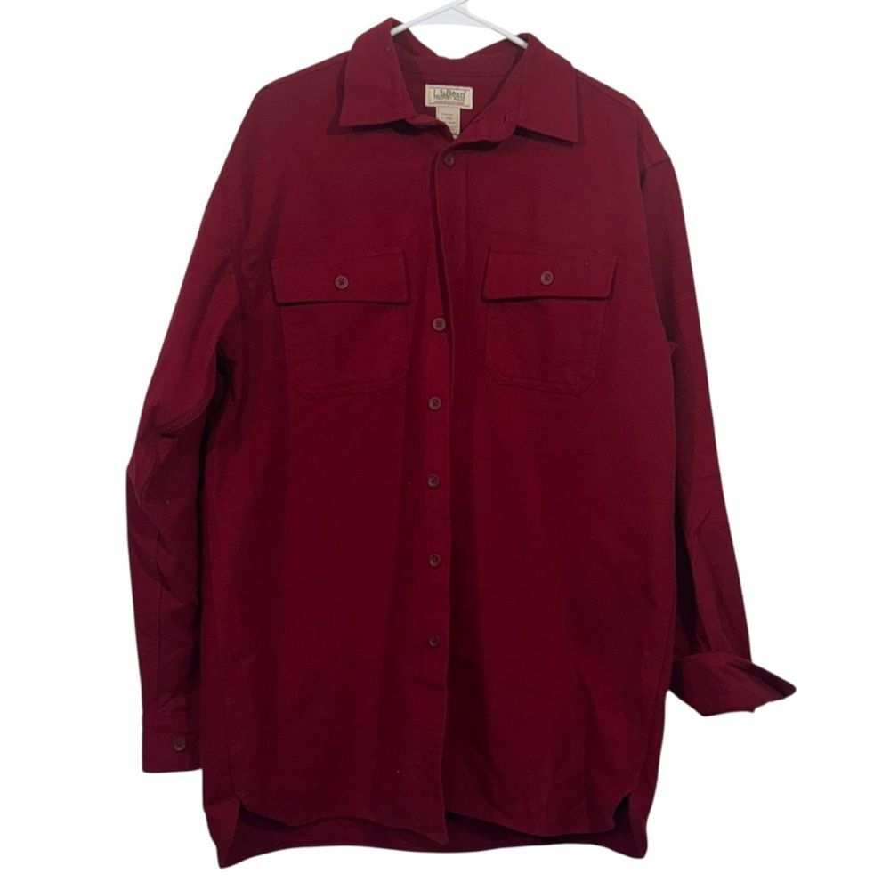L.L. Bean Red Cotton Heavy Weight Button Up Over Shirt
